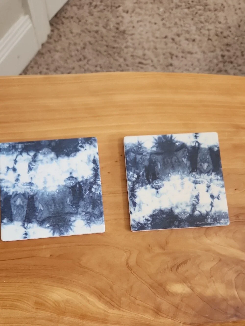 Set of 4 Blue and White Abstract Tile Coasters